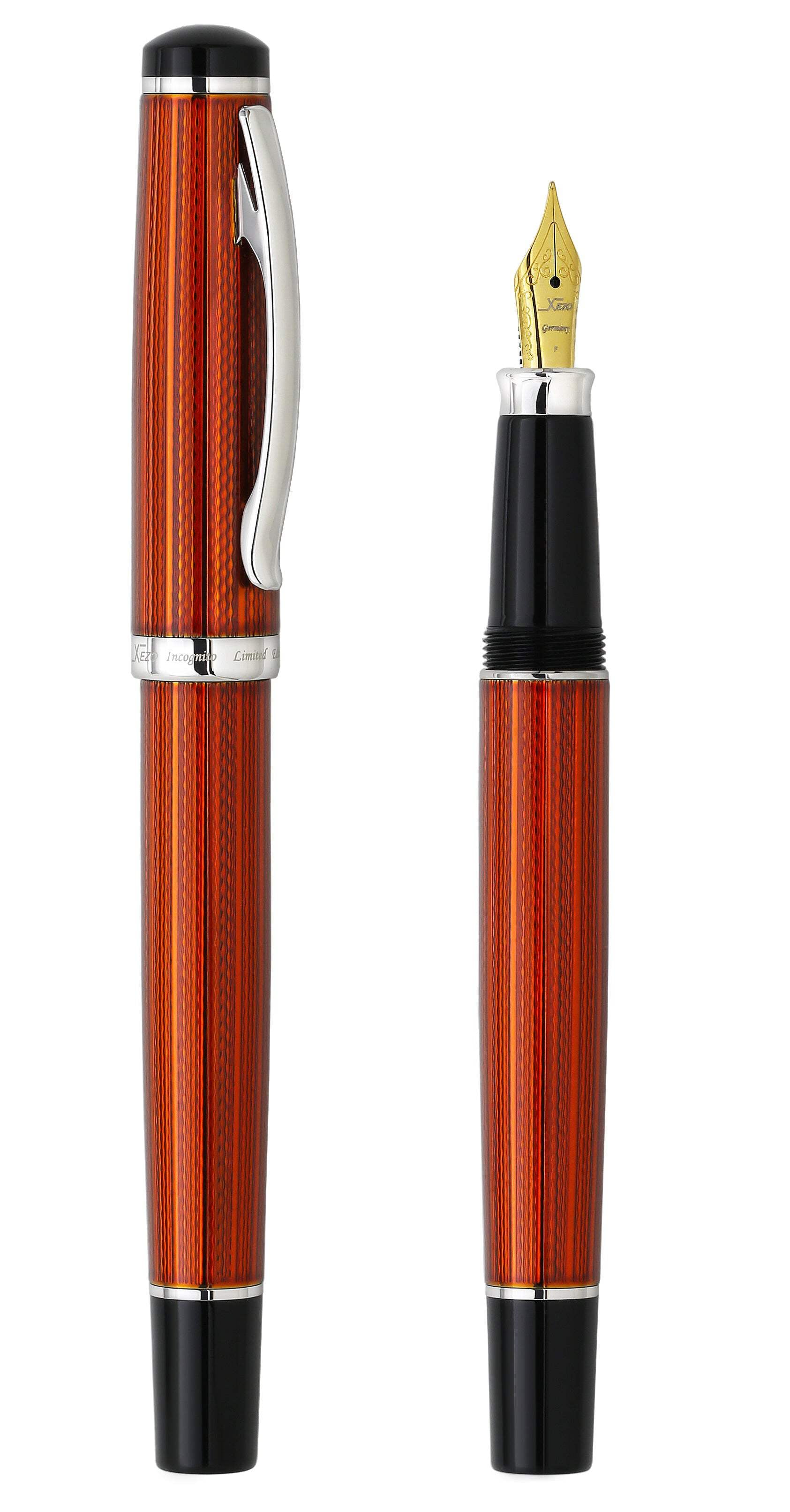 Xezo Xezo Incognito™ Diamond-Cut Lacquered Brass Fountain Pen (Fine Nib) - Sunstone Orange
