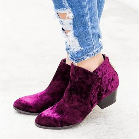 

Midewhik Women s Fashion Thick-Heeled Plus Size Short Boots Suede Low-Top Boots