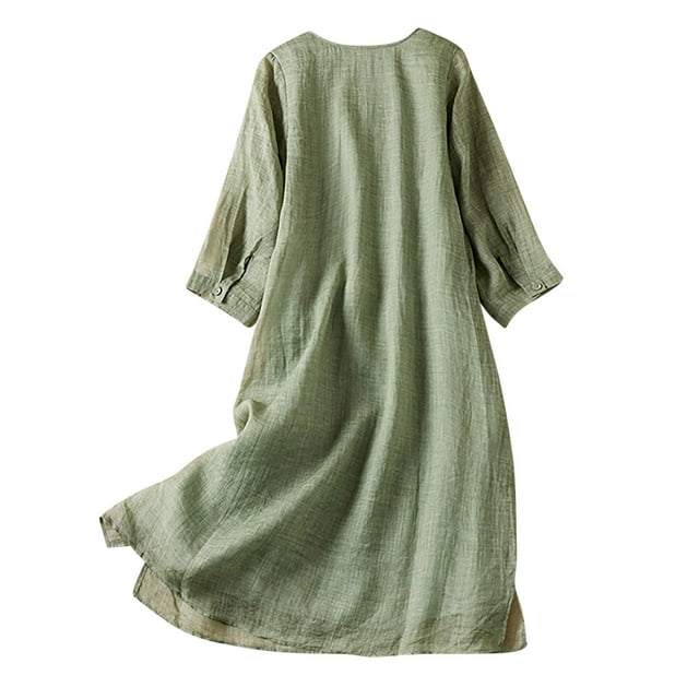 Loose Summer Dress for Women Summer Sweet Embroidery Loose Round Neck Comfortable Mid Length 3/4 Sleeve Dress for Women Summer Dress for Women with Sleeves