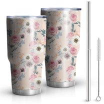 30oz Pioneer Flower Floral Print Pattern Tumblers Stainless Steel Tumbler with Lid and Straw,Vacuum Insulated Double Wall Travel Tumbler Cups Mug with Cleaning Brush for Coffee,Tea