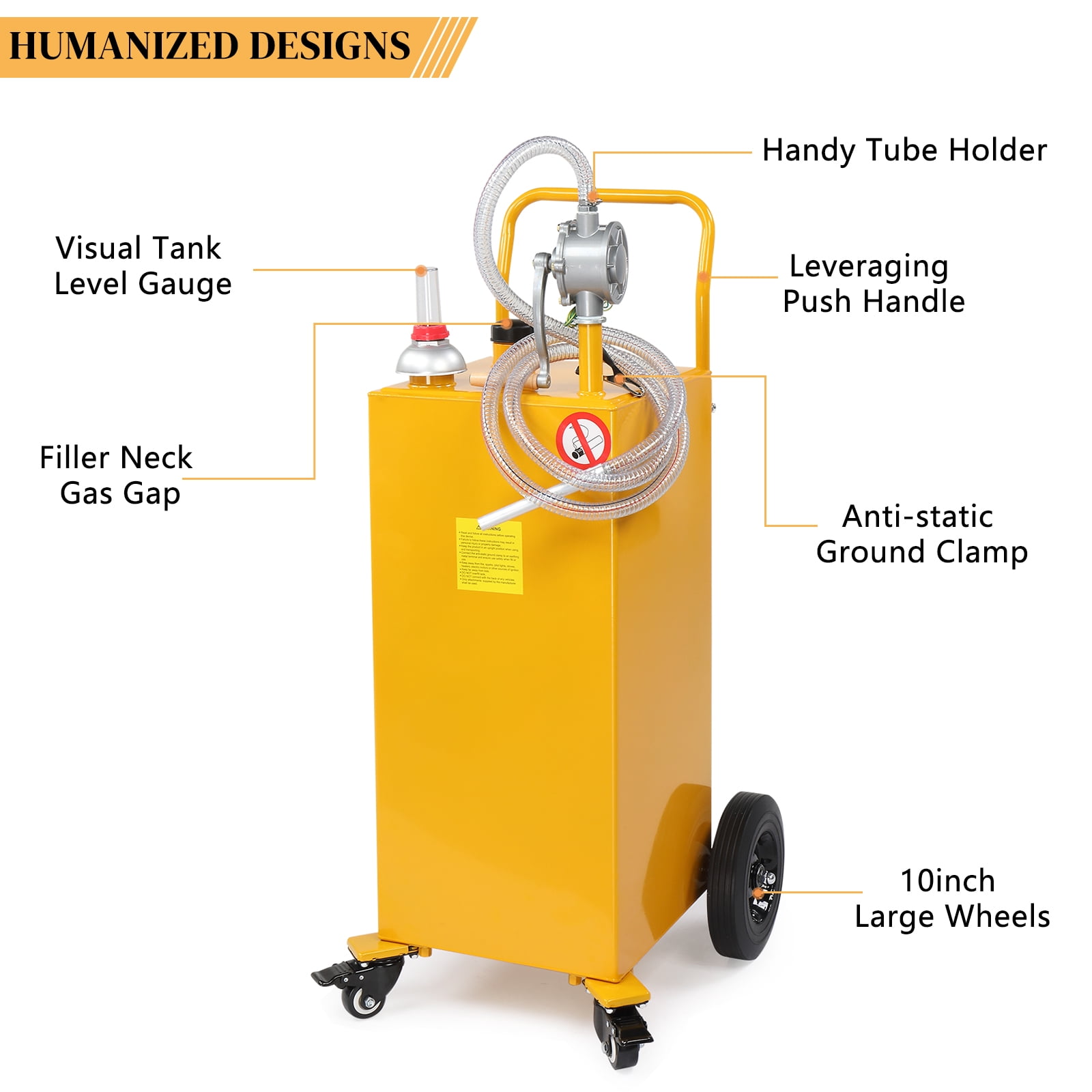 30 Gallon Gasoline Fuel Caddy with Bi-Directional Hand Crank Pump, Fuel Level Gauge & Universal Rolling Wheels, Welded Steel Portable Gas Diesel Storage Tank