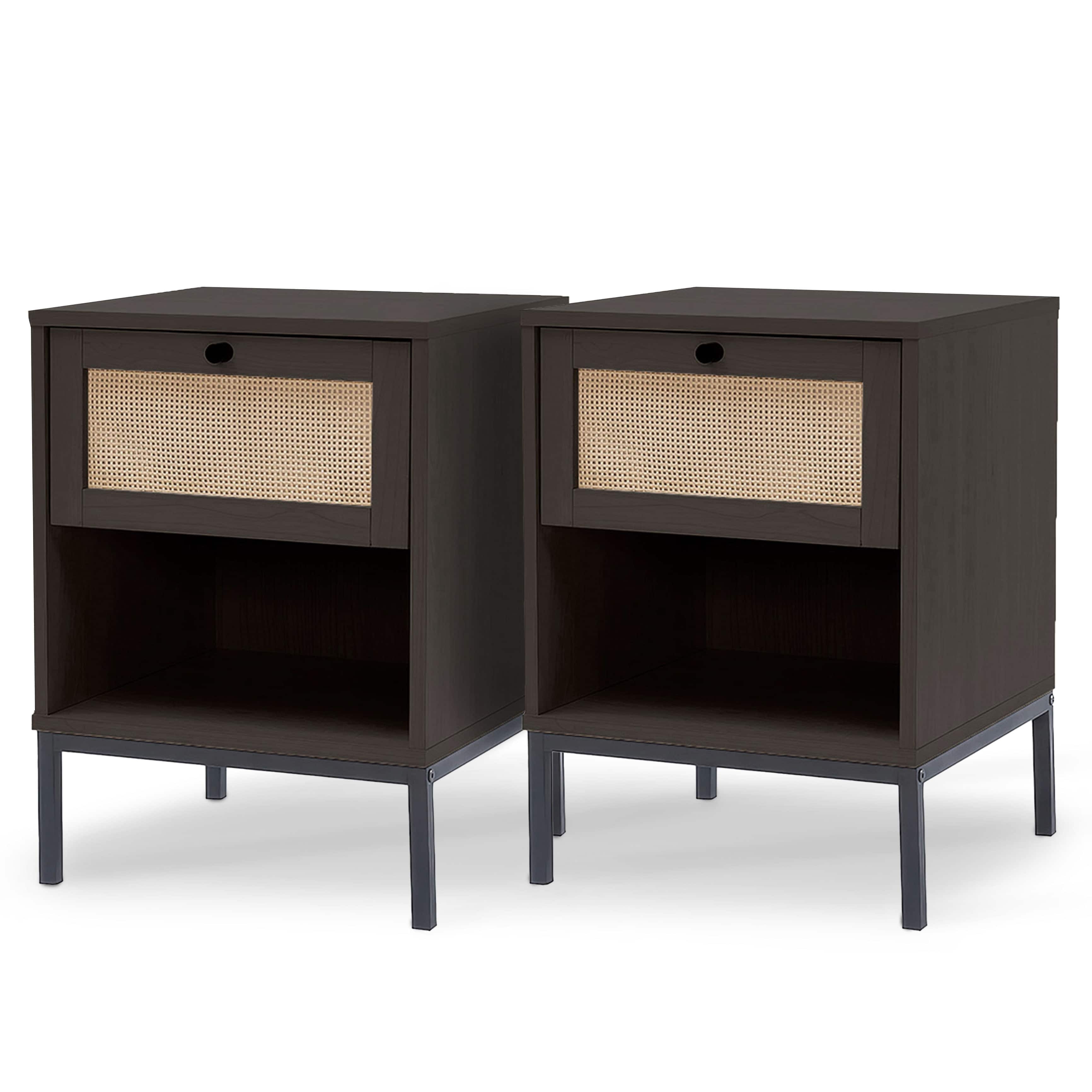 Virtu Nightstand Set of 2, Side Table with 1 Drawer, End Table for Living Room or Bedroom, Black