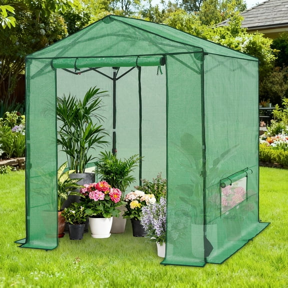 COOS BAY 6x6 FT Portable Walk-in Greenhouse w/ Power Access Openings, Pop up Outdoor Green House, Durable PE Cover, Green