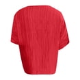 thumbnail image 6 of HOSIA Womens Vertical Textured Patchwork Top Round Neck Half Sleeve Casual Loose Fit Summer Blouse Lightweight Comfy Flowy Plain Gauze Tunic Shirts Plus Size Beach Vacation Outfits Red L, 6 of 6
