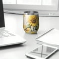 thumbnail image 3 of 12oz Stemless Wine Tumblers White Green Leaf Butterfly Newspaper Sunflower Vacuum Insulated Stainless Steel Travel Tumbler Cups Mug with Lid and Straw for Champaign,Cocktail,Beer with Cleaning Brush, 3 of 5