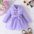thumbnail image 2 of Girls Dress Children Long Sleeve Bowknot Button Dresses Tulle Dress Clothes Baby Dress Purple 18 Months-24 Months, 2 of 7