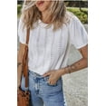thumbnail image 3 of Women's White Pointelle Knit Short Puff Sleeve Crewneck Sweater - Casual and Stylish | [ZhiHiMeRi] | (US 12-14)L, 3 of 8