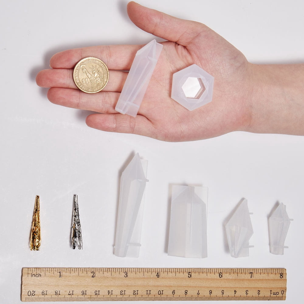 1Set Pendulum Crystal Point Resin Silicone Molds Resin Jewelry Casting Pendulum Molds with Metal Bead Caps Screw Eye Pin Jump Ring Cable Chain Pipette for Resin Jewelry Pendant