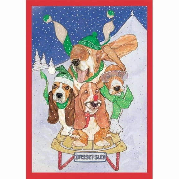 Basset Hound Sleigh Ride Boxed Christmas Cards - Set of 10