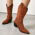 thumbnail image 5 of YLYL Women's Suede Studded Mid-Calf Boots Pointed Toe Pull-On Block Heel with Buckle Wide Calf Fashion Western Boots, 5 of 8