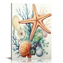 COMIO  Coastal Wall Art Canvas Paintings Shell Starfish Coral Conch Picture Watercolor Art Wall Decor Framed Prints Artwork for Home Bathroom Kitchen Office Living Room
