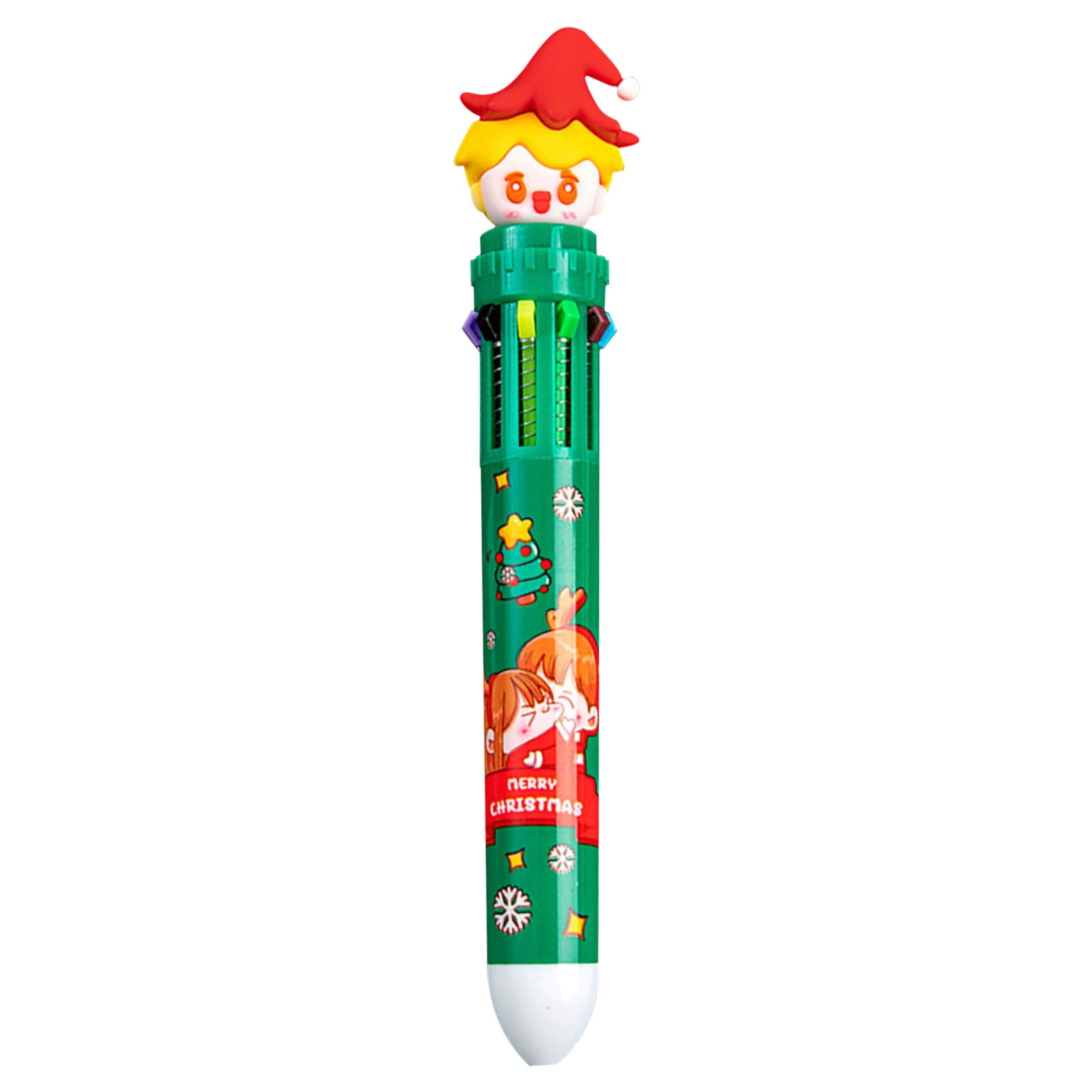 Rbaofujie Christmas Press Ballpoint Pen, 10 Colors Ink, 1 Count