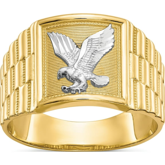 14K Yellow & Rhodium And Men's Eagle Ringsize 10 - Jbsp
