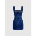 thumbnail image 2 of Dark Wash Square Neck Denim Bodycon Mini Dress, 2 of 16