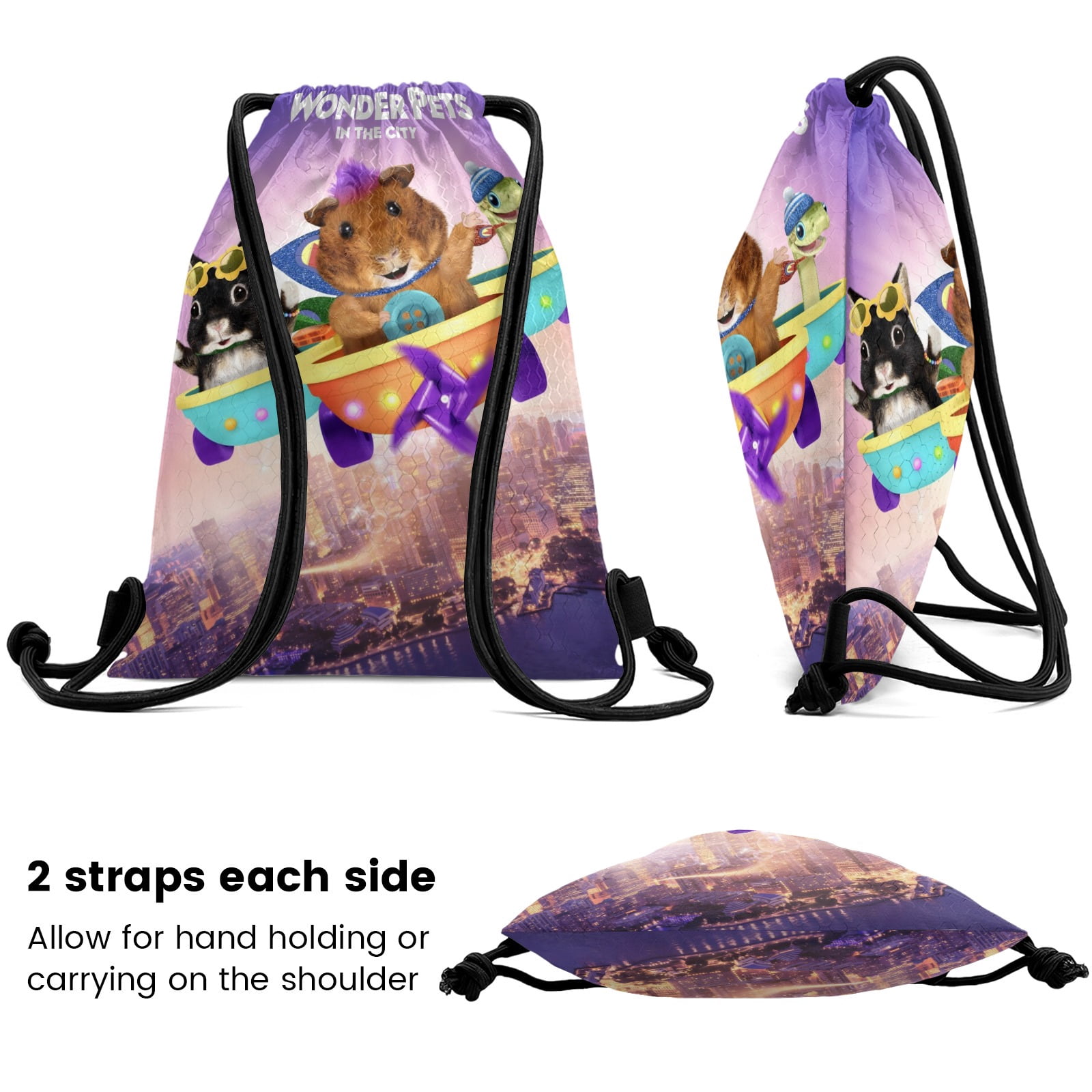 The Wonder Pets!-theme Drawstring Backpack Sports Gym Bag Water Resistant String Bag Cinch Bag，12"X16"（30X40cm）