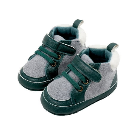 

IMISSILLEB Winter Warm Shoes Infant Baby Fleece Booties Contrast Color Leather Patchwork Non-Slip