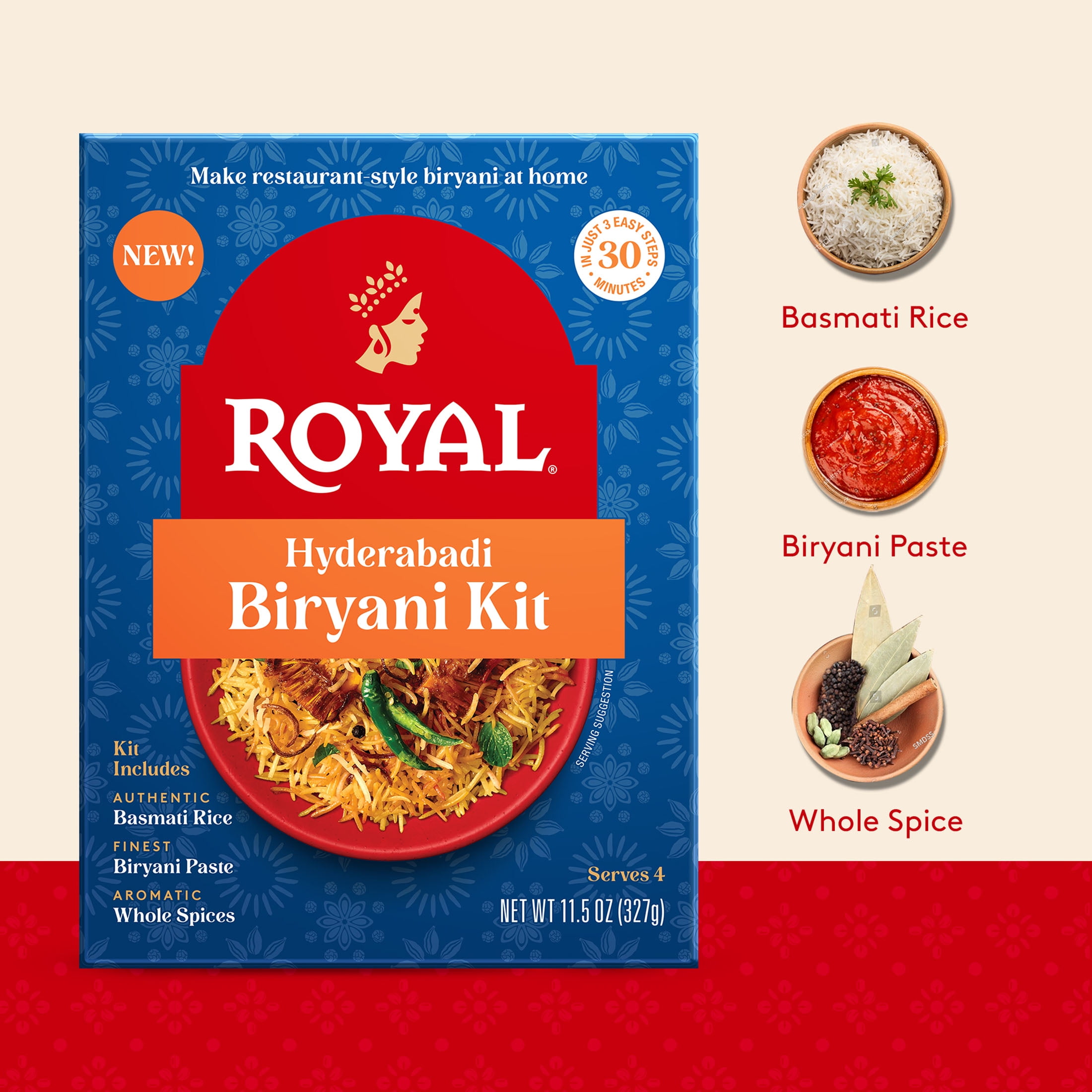 (2 pack) Royal Hyderabadi Biryani Kit with Basmati Rice— Authentic Recipe is Ready in 30 Minutes. The Shelf-Stable Kit Serves 4.