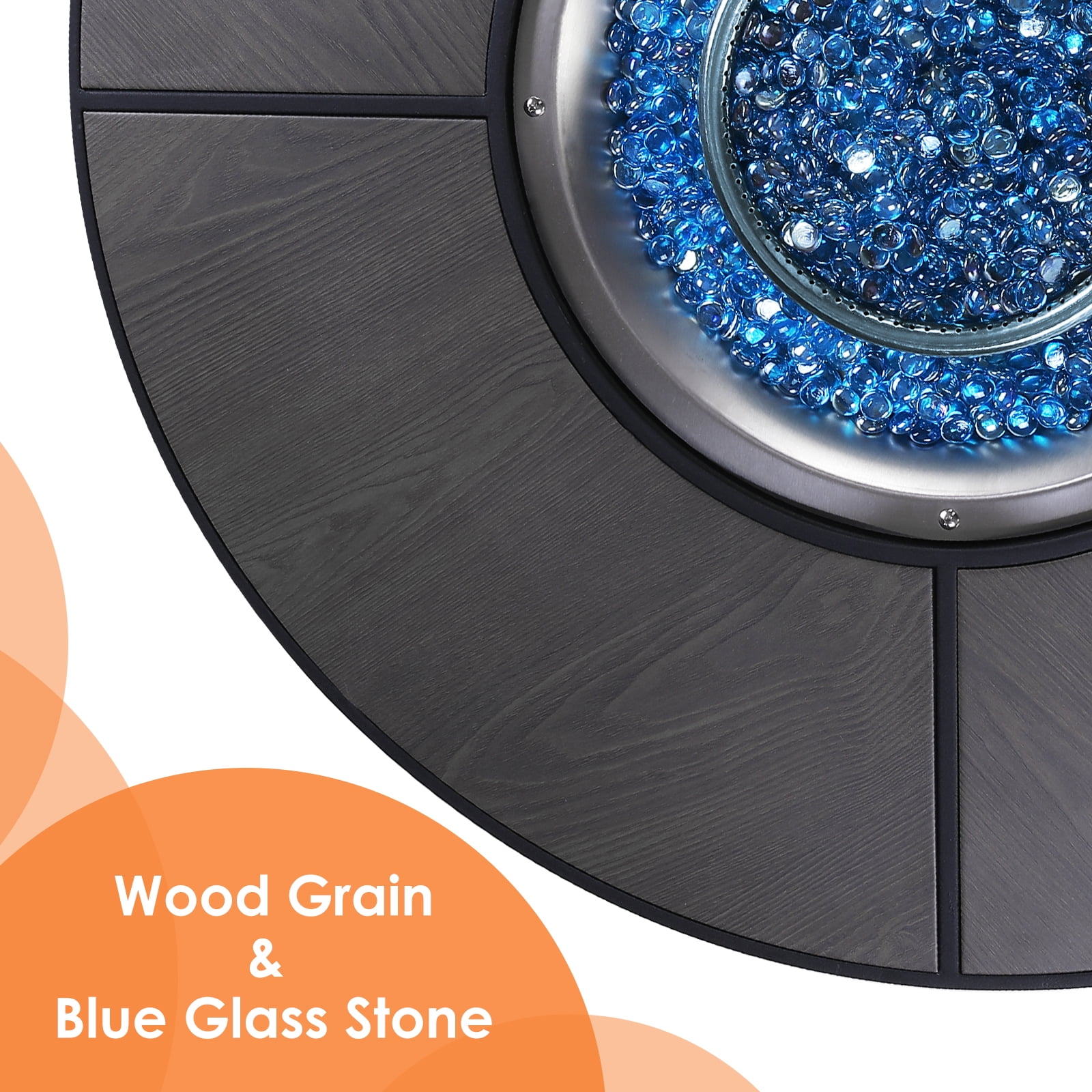 TLGREEN 42" Propane Fire Pit Table with Lid and Blue Stone, 50,000 BTU Auto-Ignition Circular Gas Fire Pit for Outdoor