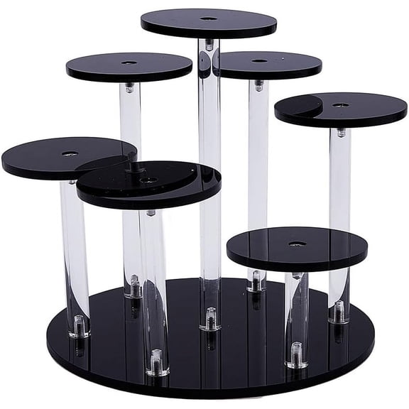 7-Tier Round Acrylic Display Stand Round Risers Figure Stand Collectibles Organizer Holder Black Layered Display Stands for DIY