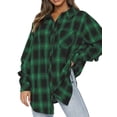 thumbnail image 3 of Xuanfei Women Plaid Lapel Collar Single-Breasted Long Sleeve Mid-Length Shirt, 3 of 4