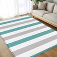 thumbnail image 4 of Teal Grey Stripe 6x9 Area Rugs, Modern Farmhouse Vertical Striped Non-Skid Rubber Backing Large Rectangle Rugs - Living Room Bedroom Home Office, Indoor Floor Mat Carpets Washable Rug, 4 of 9