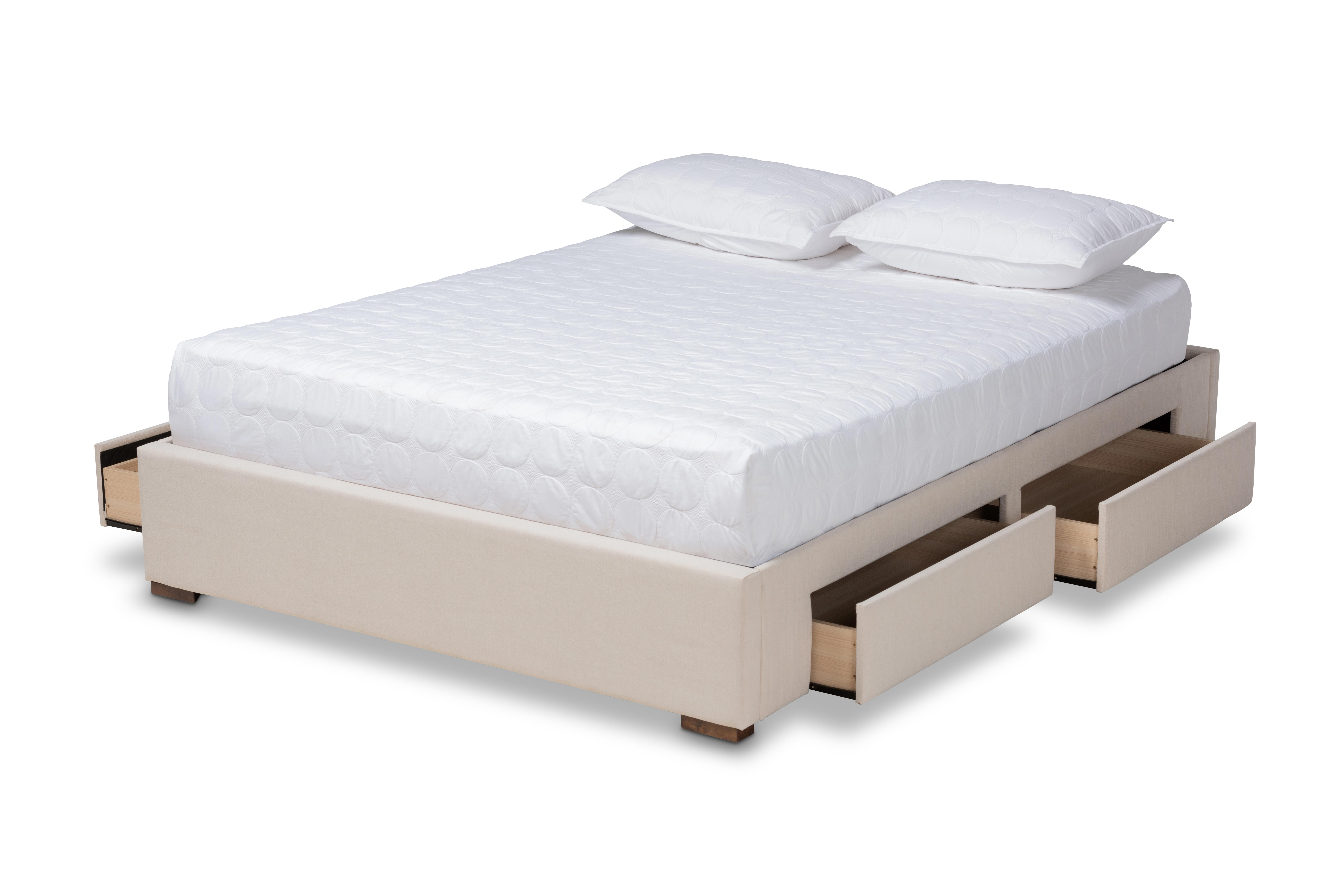 Baxton Studio Leni Modern and Contemporary Beige Fabric Upholstered 4-Drawer King Size Platform Storage Bed Frame