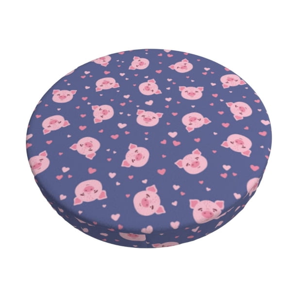 Disketp Cute Pig Funda Redonda para Taburete, Funda de Cojín para Silla de Bar Suave y Elástica-12 inch