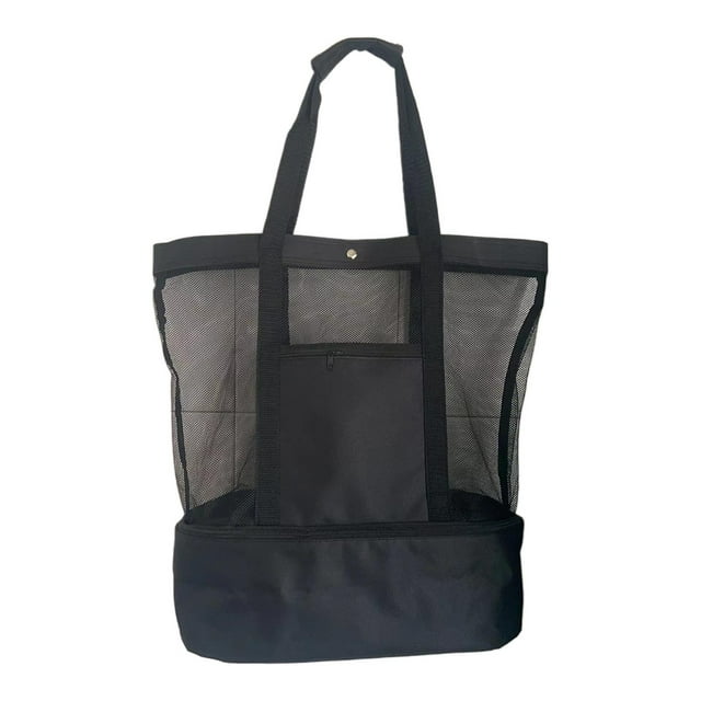 Bolsa de mano para playa, refrigerador de doble capa con bolsa térmica aislada, bolso de hombro para refrigerios, Picnic, compras, piscina, mujeres y negro