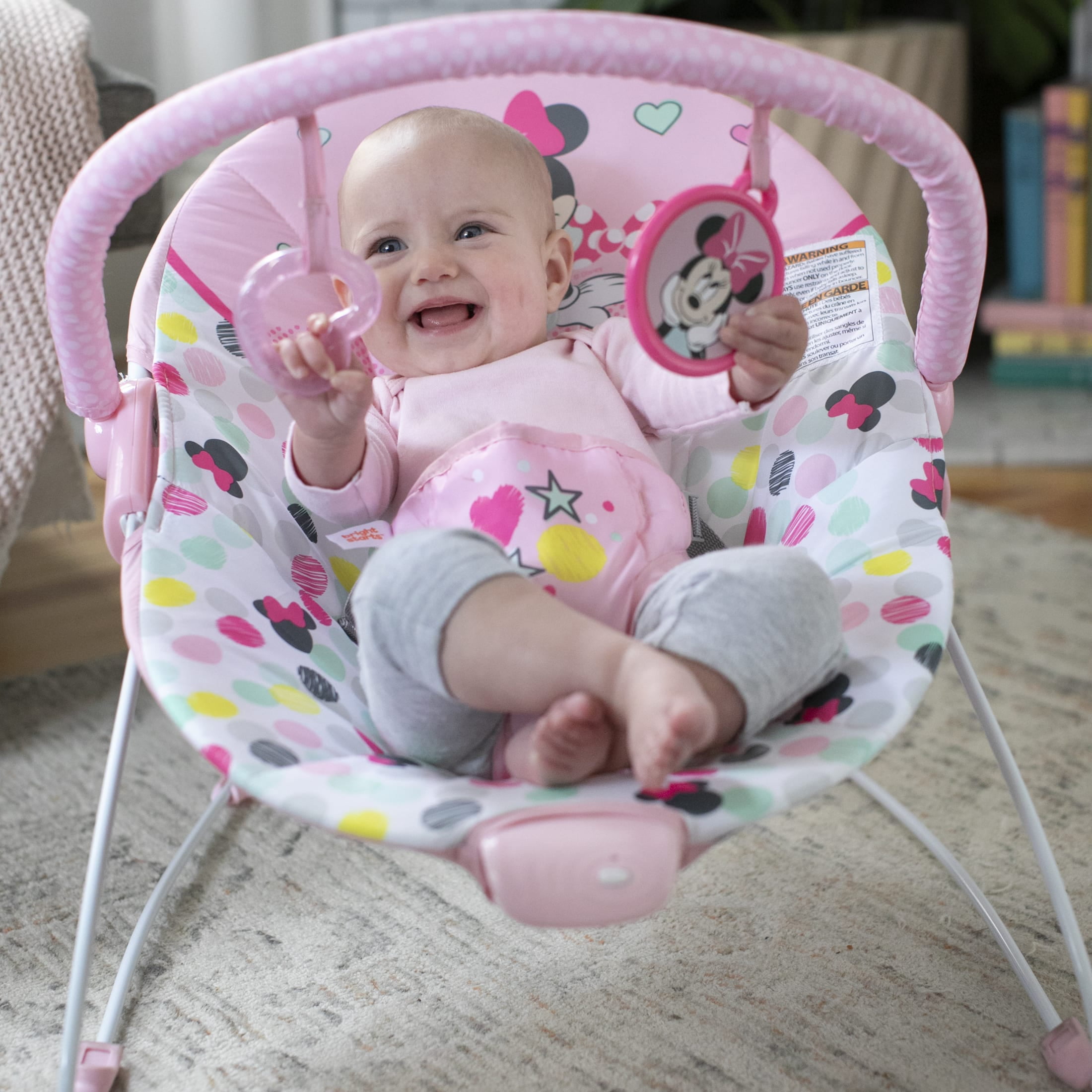 Disney Baby Slip Resistant Vibrating Infant Baby Bouncer, Minnie Mouse Spotty Dotty by Bright Starts