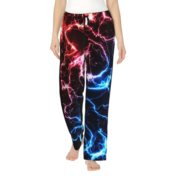 Balery Red And Blue Lightning Pantalones de pijama para mujer, pijamas ultraligeros, pantalones de estar por casa-Large