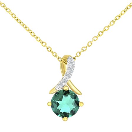 9ct Gold Jewelco London 2pts Diamond 0.37ct Created Emerald Kiss Necklace 18"