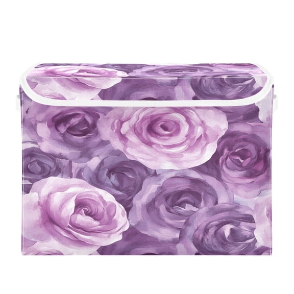 Storage Box With Lid 16.5x12.6x11.8In Foldable Stacked Household Storage Box Lavender Roses Seamless