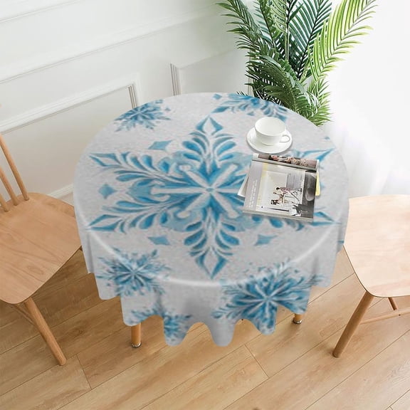 RKSupls 60 Inch Round Tablecloth, Blue Snowflakes Pattern Premium Polyester Straight Edge Wrinkle Resistant Washable Table Cover for Party Home Dining Decor