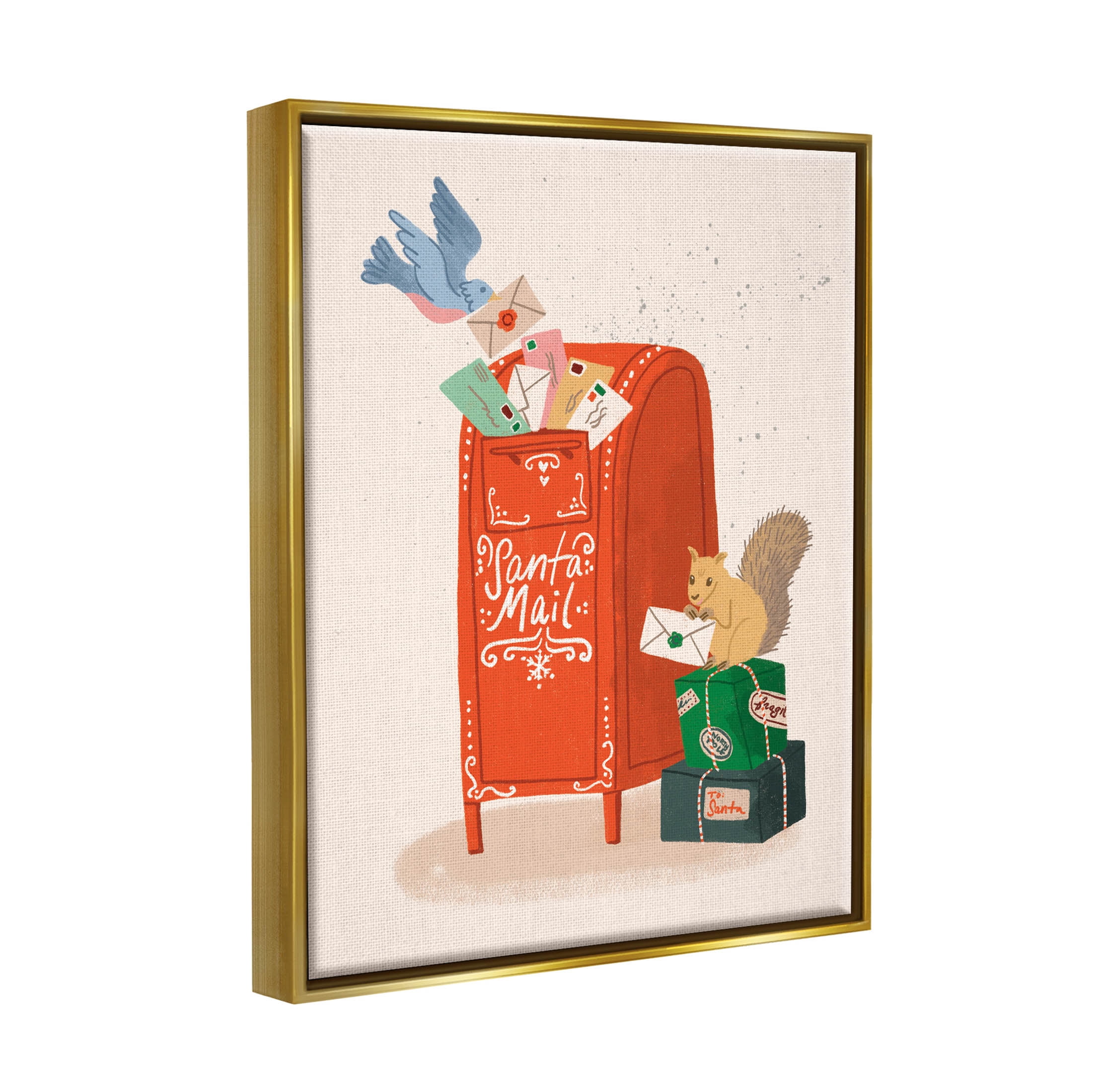 Stupell Industries Santa Mail Holiday Parcels Letters Graphic Art Metallic Gold Floating Framed Canvas Print Wall Art, Design by Kristina Hultkrantz