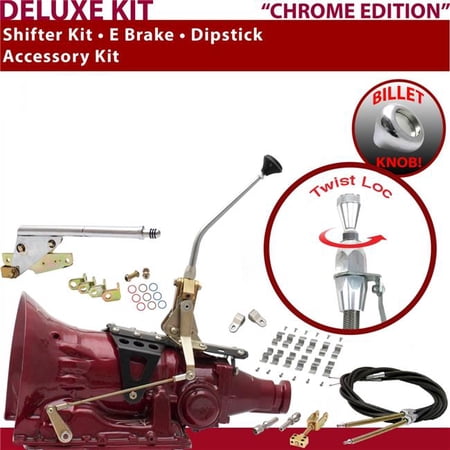 American Shifter AOD Shifter Kit Chrome 10 in. E Brake Cable Clamp Clevis Dipstick for EEF55