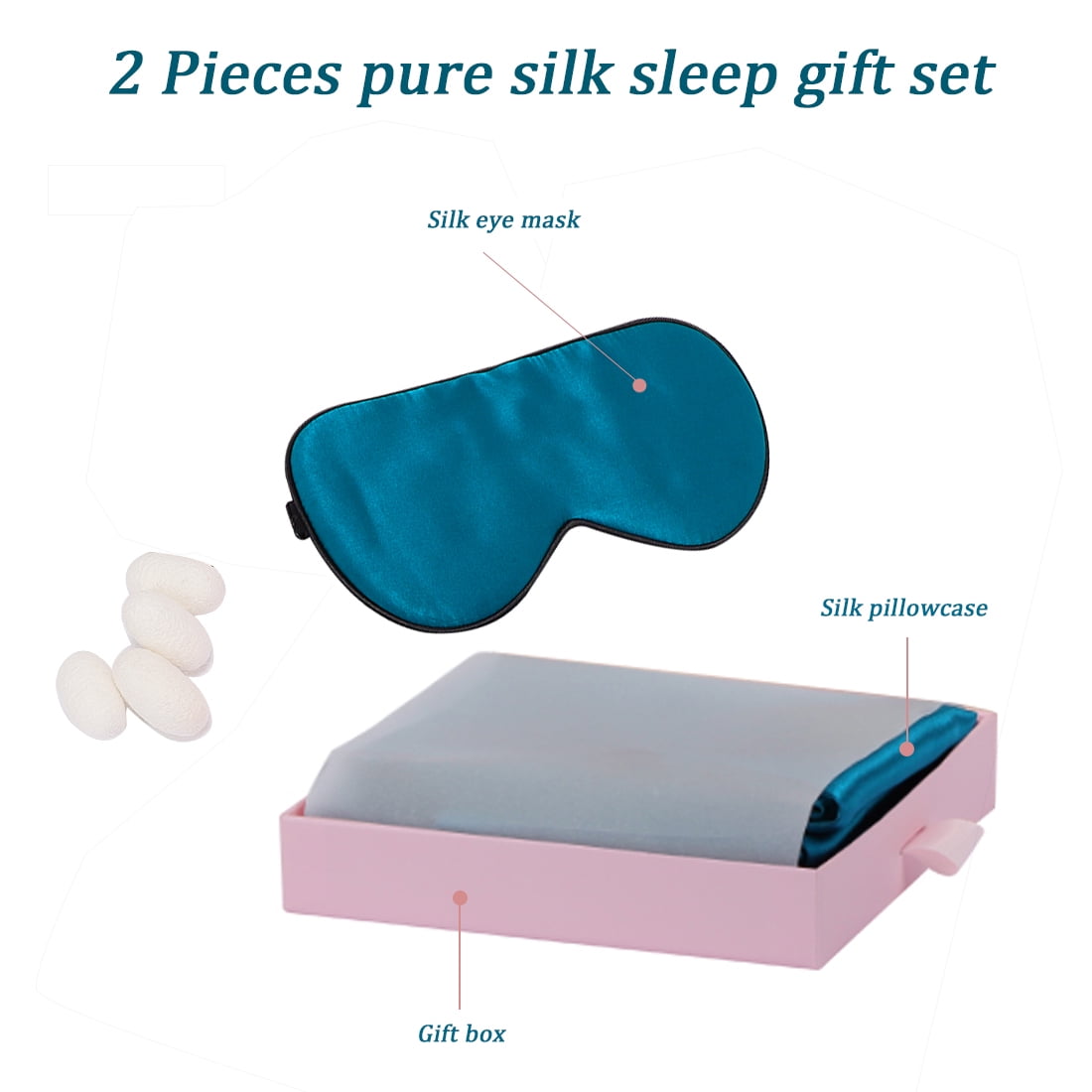 Unique Bargains 19 Momme Silk Pillowcase Eye Cover Set, King, Peacock Blue