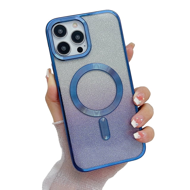 MagSafe Compatible iPhone 14 Pro Max Case, iPhone 14 Pro Max Magnetic Glitter Case, Luxury Plating Clear Case for Women Girls Shockproof Back Cover, Deep Purple