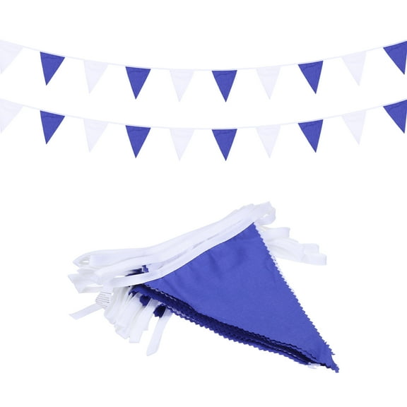 Uxcell 32 Feet Garland Pennant Bunting Fabric Flags Hangings Banner Sky Blue White for Christmas Bridal Shower Party Anniversary Decorations 36Pcs