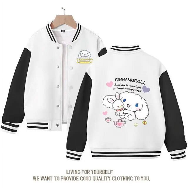Sanrio Cinnamoroll Jacket Hello Kitty Kuromi Overcoat Woman Jacket Autumn Spring Kids Loose Sports Baseball Uniform Clothes Gift