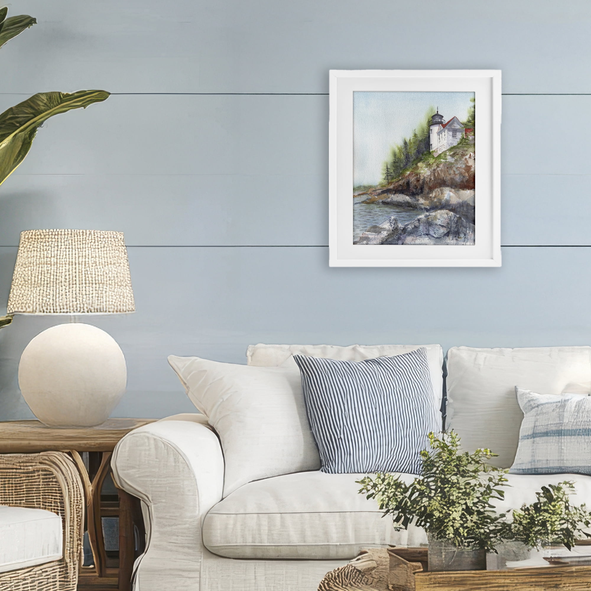 Stupell Industries Bass Harbor Lighthouse White Framed Print Under Glass, design by Patti Bishop
