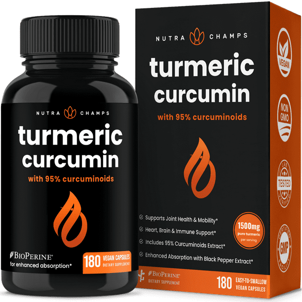 NutraChamps Turmeric Curcumin with BioPerine 1500mg 180 Capsules with
