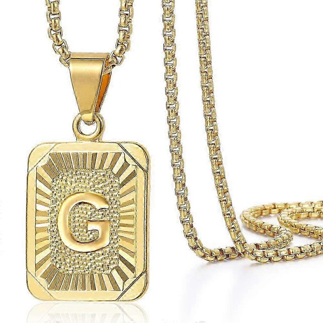 Collar con colgante de letra inicial AZ de acero inoxidable chapado en oro amarillo y cadena tipo caja