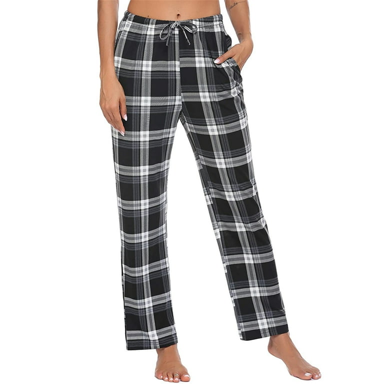 Women Buffalo Plaid Pajama Bottoms with Pockets Drawstring Plaid Sleepwear  Pants Loose Stretch Lounge Sleepwear Nightwear Trousers