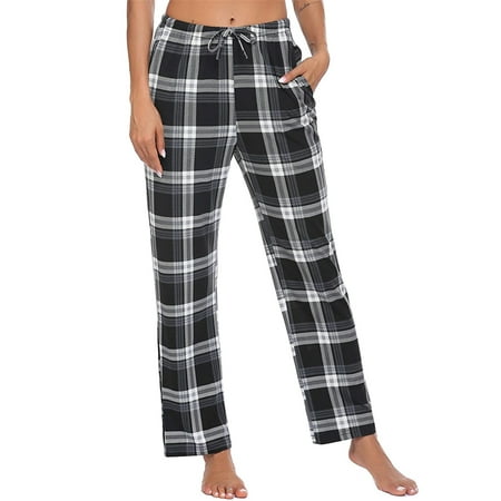

UKAP Women Palazzo Pants Wide Leg Pajamas Bottoms Drawstring Lounge Sleepwear Trousers Christmas Black L