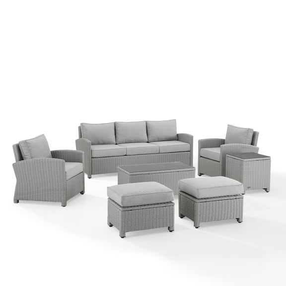 Bradenton 7Pc Outdoor Wicker Sofa Set- Sofa, Coffee Table, Side Table, 2 Armchairs & 2 Ottomans