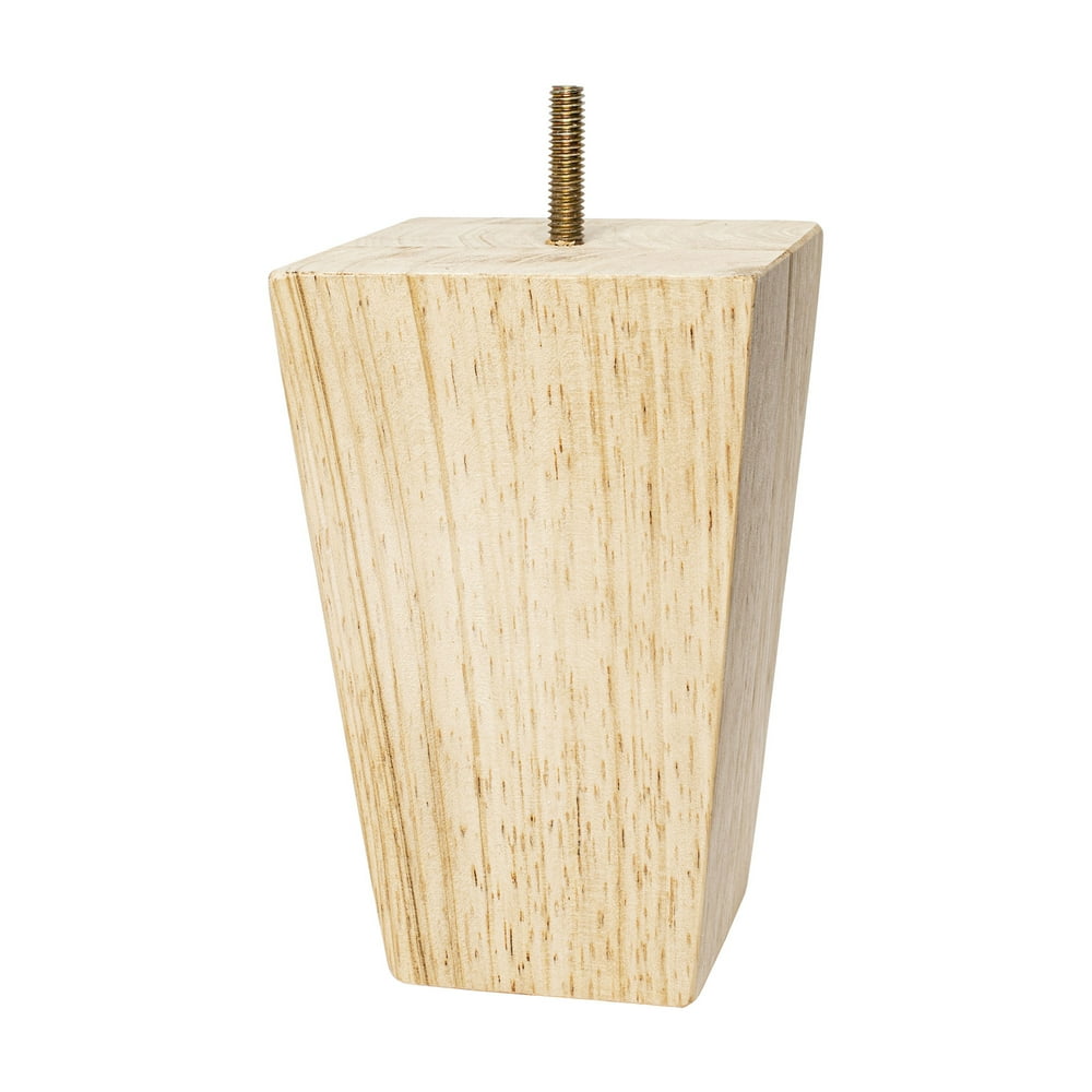 6in H x 33/4in Sq Unfinished Solid Hardwood Square Bun Foot Leg