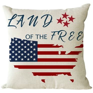 4th Of July Pillow Covers Set Of 2 - 18x18 Inch Patriotic Stars Print, Cotton Linen, For Couch & Bed Decor