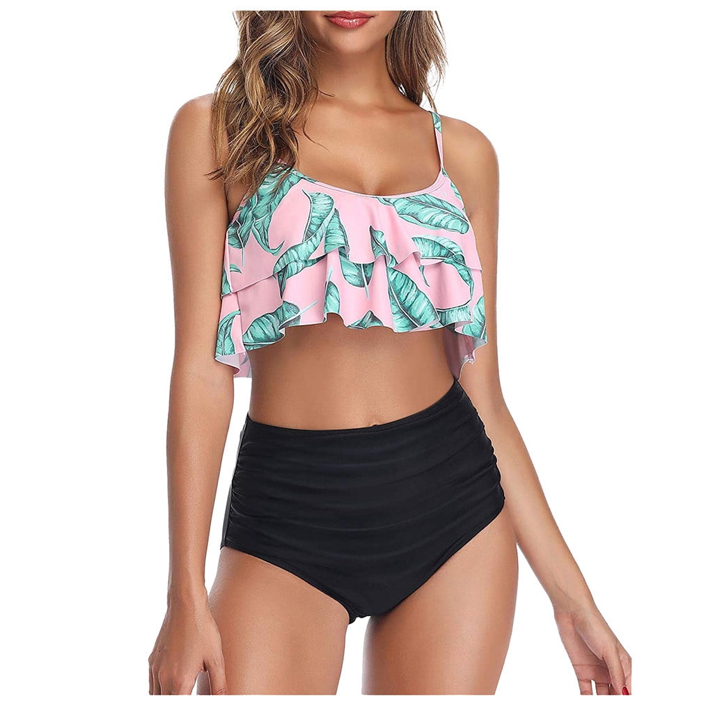 Someteam Juniors Swimsuits Two Piece With Shorts Waist Bikini Swimsuit  Split With Ruffle 2021 High Women