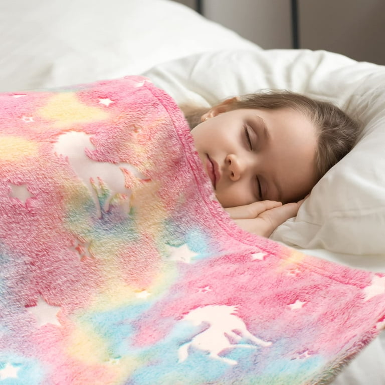 Glow in The Dark Blanket Unicorn Gifts for Girls Age 6-8, Soft Unicorn Kids