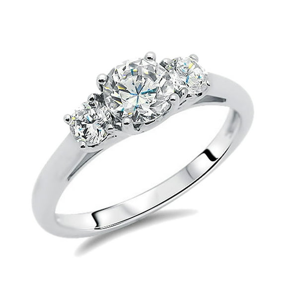 14K White Gold 1.5 cttw Round CZ Three Stone Wedding Anniversary Ring